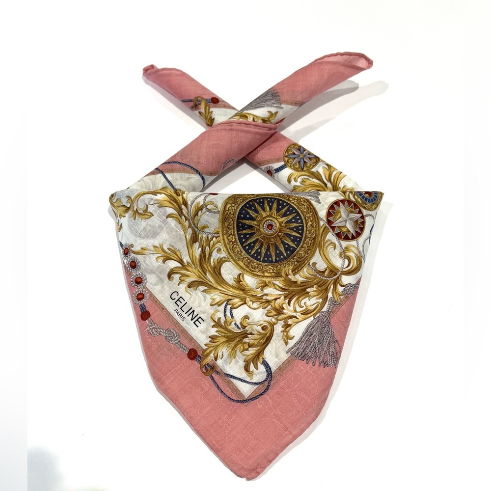 Celine Pink, Gold & White Printed cotton Scarf